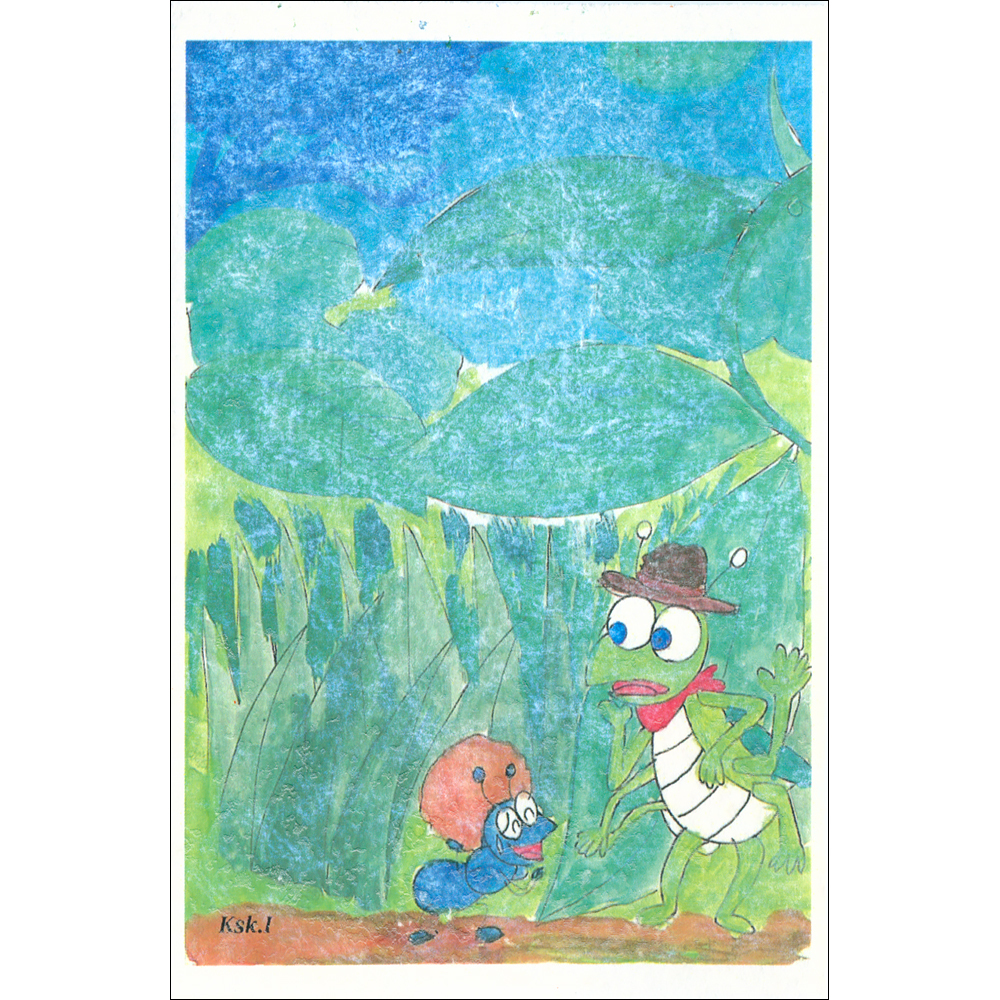 手すき紙の絵葉書 手描き絵画 イラストをプリント No イソップ寓話 アリとキリギリ