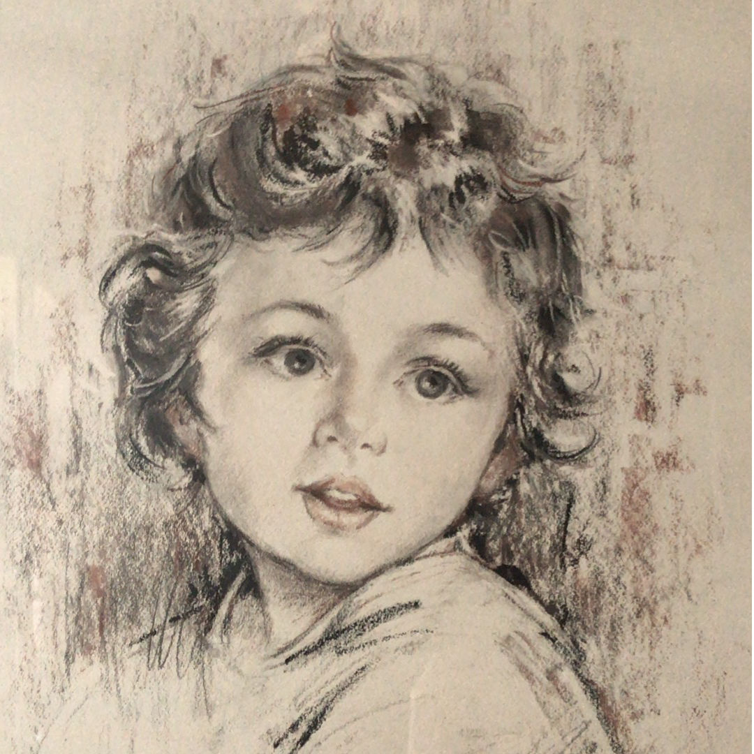 少女人物画 パステル 水彩 額 木製無垢材 デザイン コンデイション良好 Gobatools