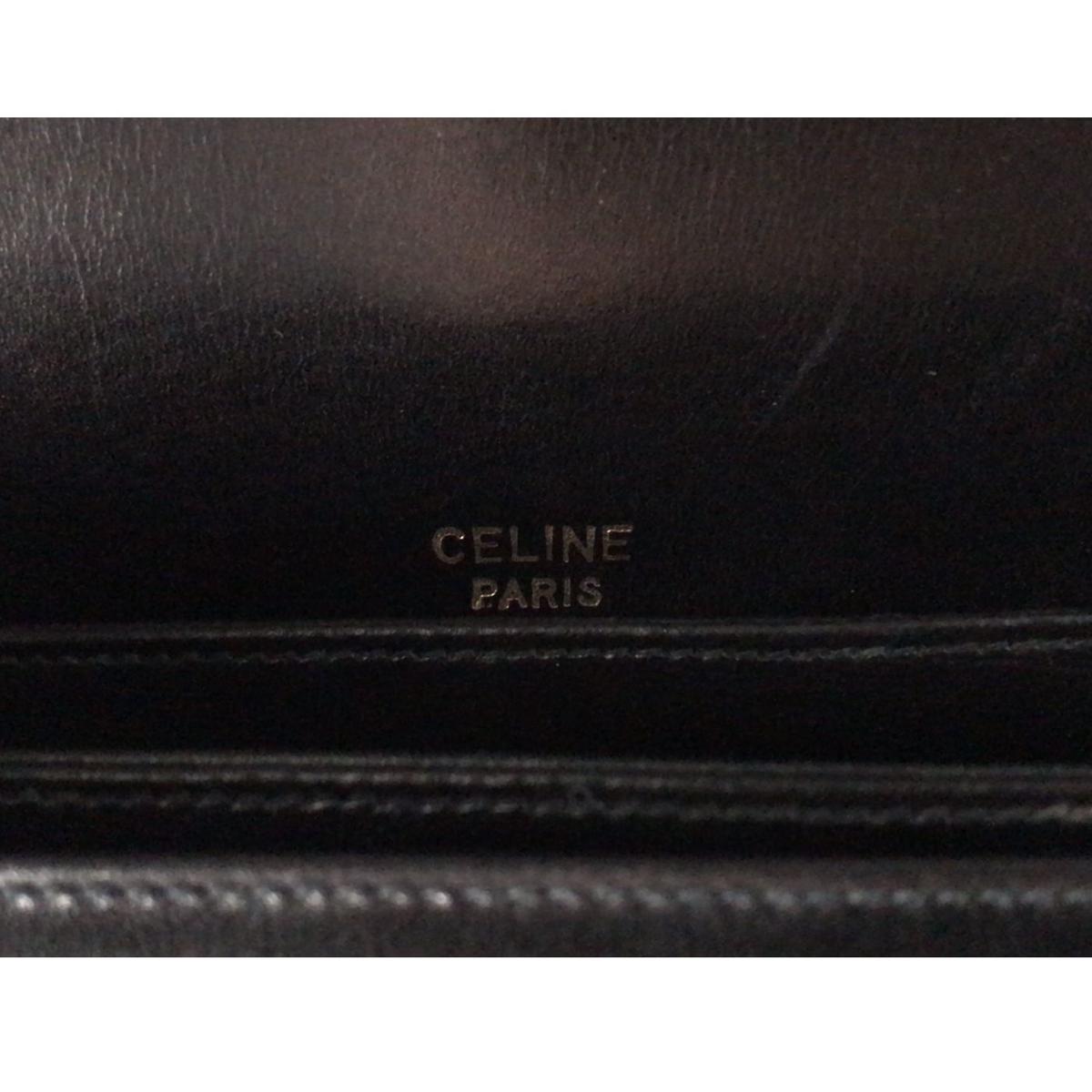 CELINE セリーヌ ゴールド馬車金具 カーフレザー ショルダーバッグ ブラック