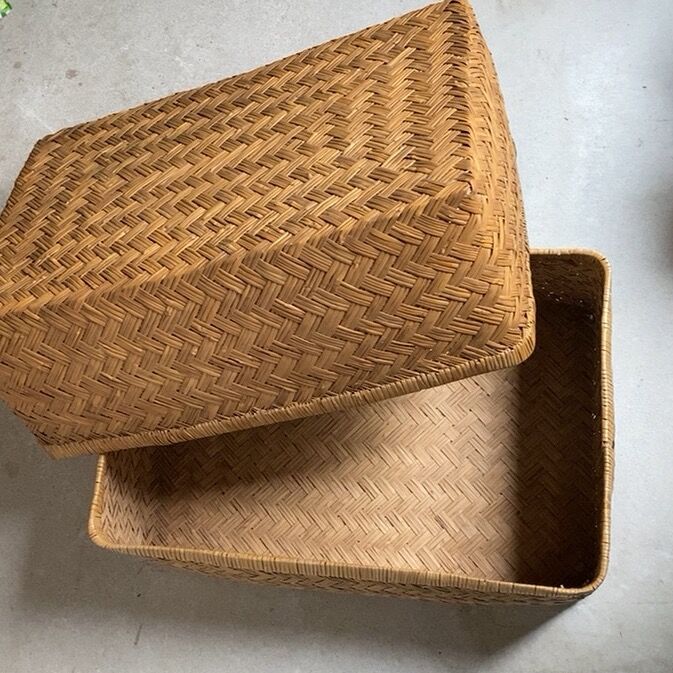古い竹編みの行李 63cm 竹行李 柳行李 スズ竹 網代編み ヴィンテージ