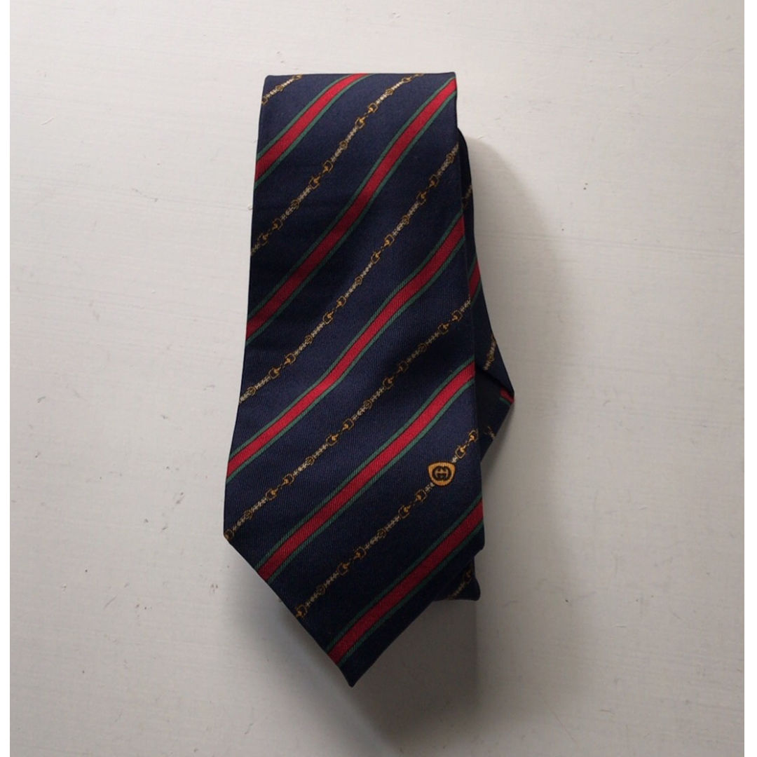 Gucci オールドグッチ ヴィンテージ ネクタイ レジメンタル ビット柄 ネイビー ゴー