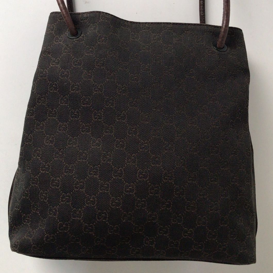 GUCCI グッチ GGキャンバス レザーロープトートバッグ ダークブラウン