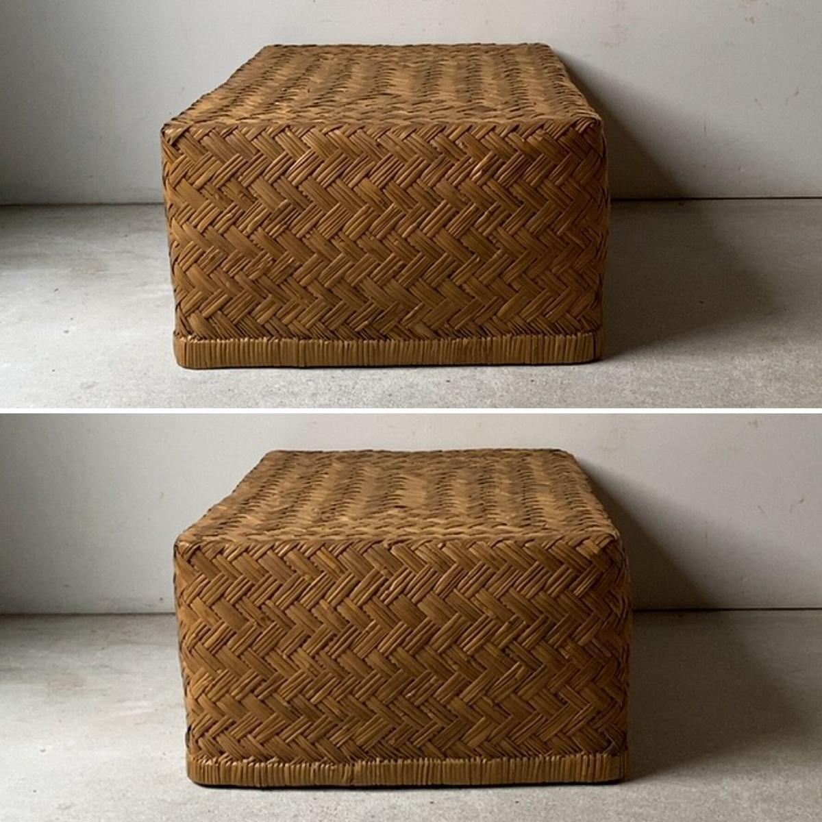 古い竹編みの行李 63cm 竹行李 柳行李 スズ竹 網代編み ヴィンテージ