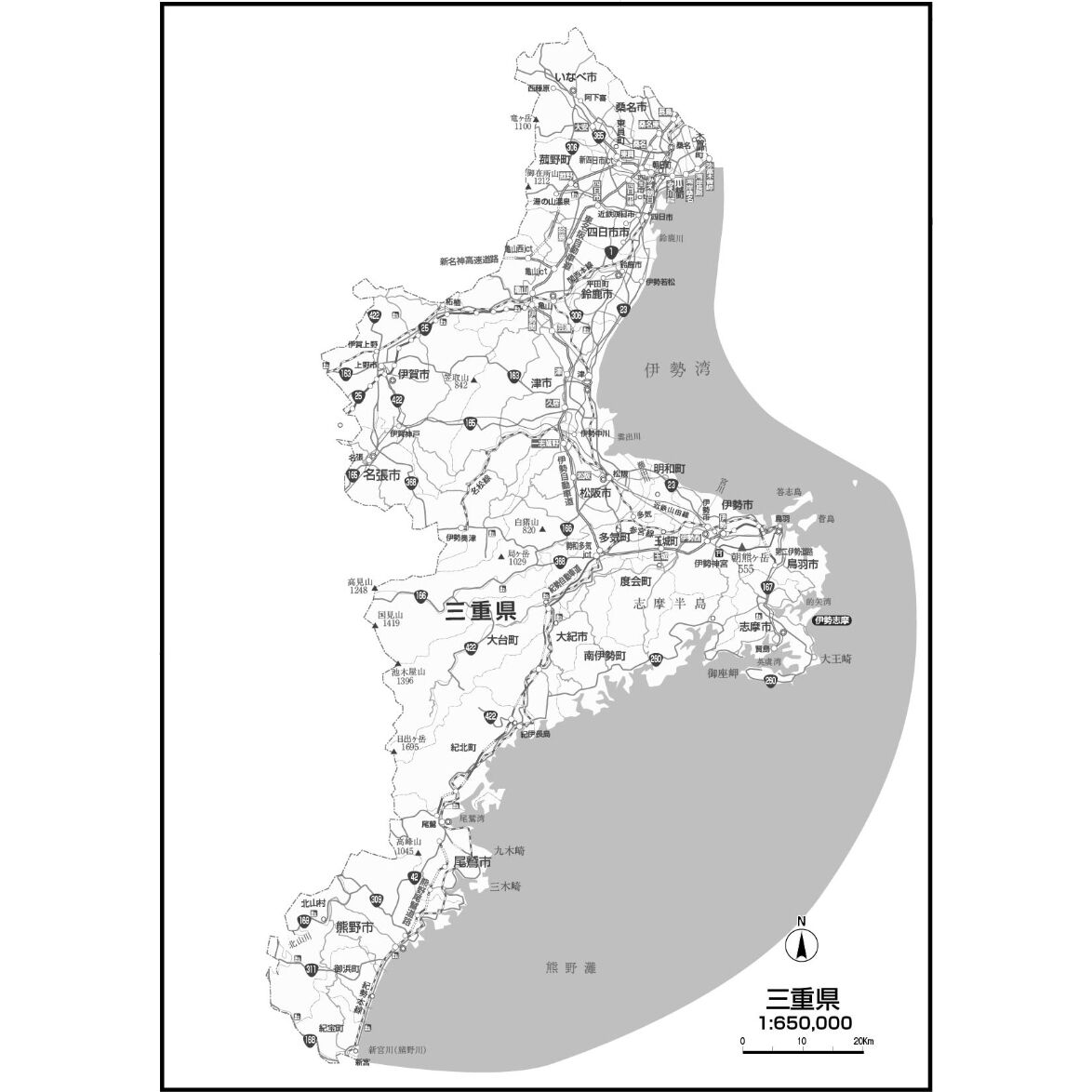 県別マップ C県境カット三重県 | 地図素材