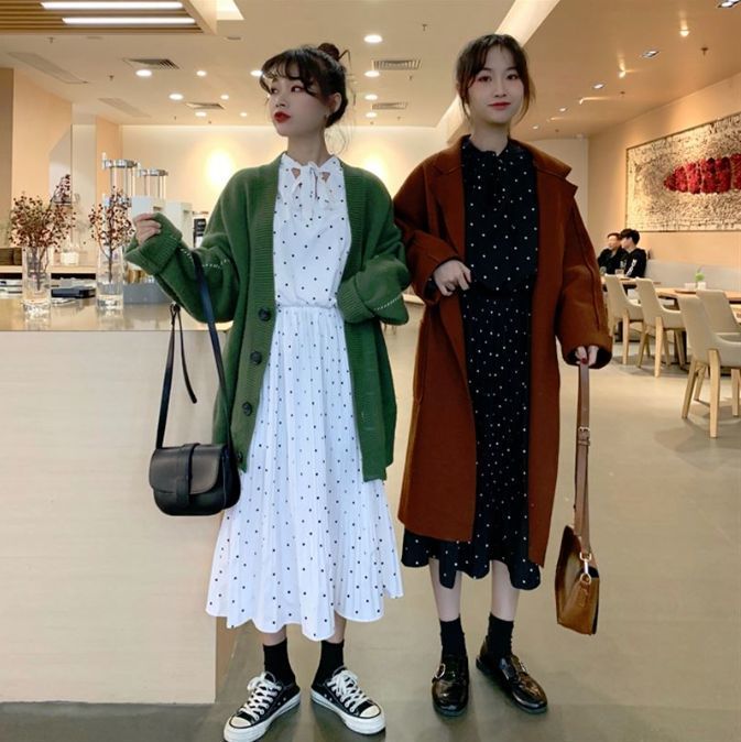ワンピース 襟元可愛い韓国ファッションの双子コーデドットワンピース Hdfks ワンピース 襟元可愛い韓国ファッションの双子コーデドットワンピース Hdfks