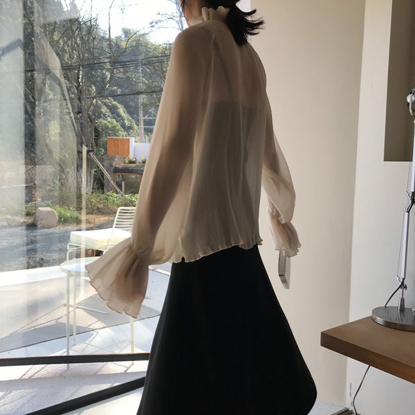 トップス ブラウス 韓国ファッションうっすら、透け感シースルーなおしゃれ感のトップス hdfk...