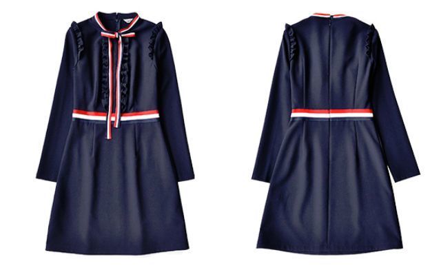 ワンピース トリコロールの可愛い長袖ワンピース Hdfks 韓国ファッションの