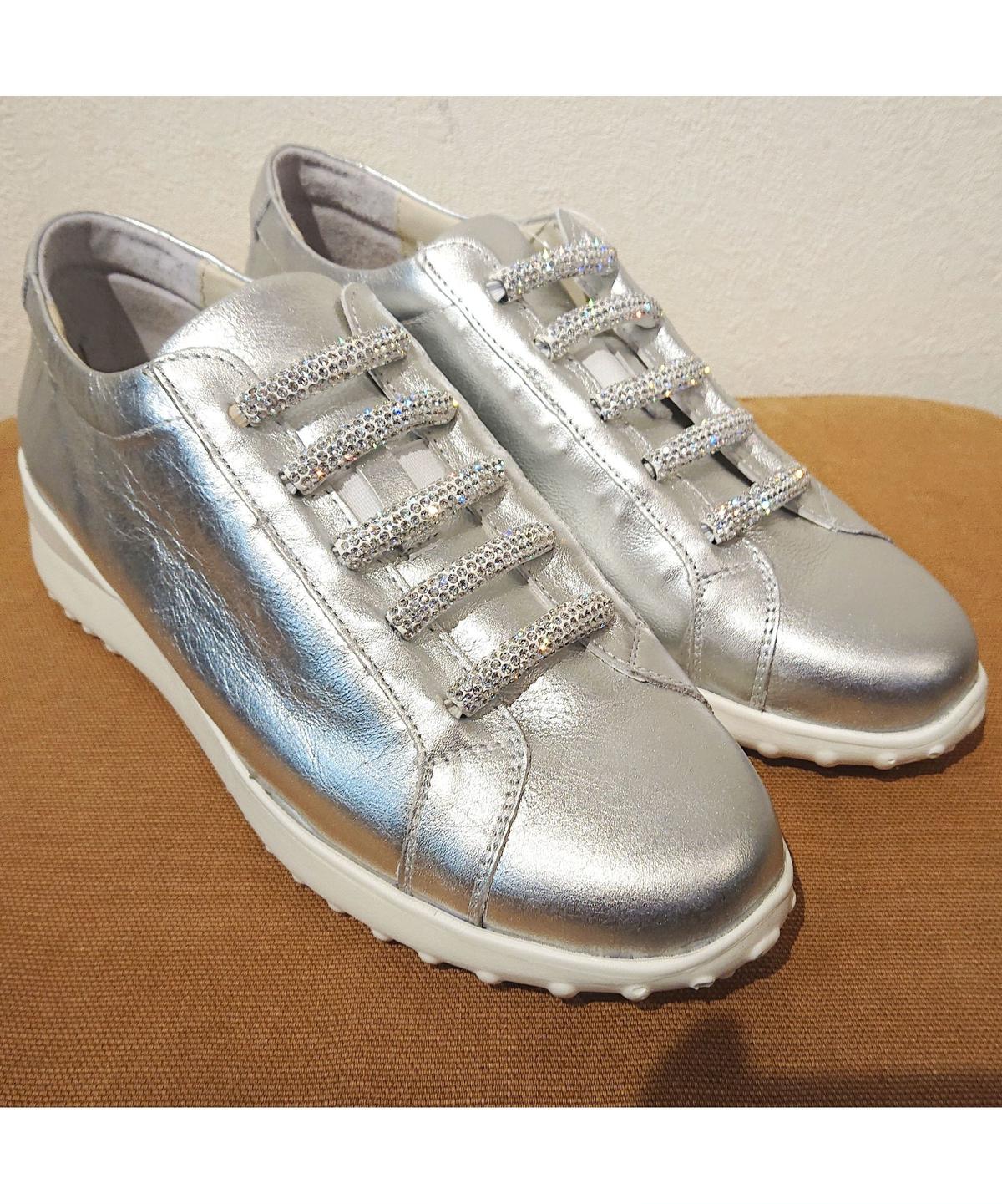 ビジュー紐本革スリッポンスニーカー シルバー マルアール