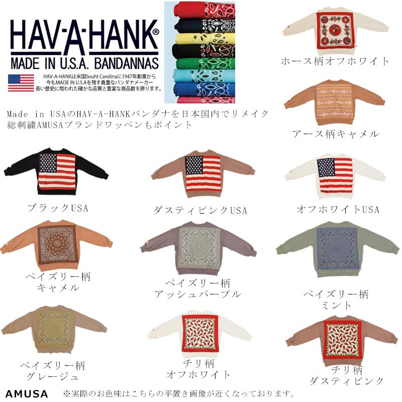 Hav A Hankバンダナ総刺繍ワッペン裏毛リメイク長袖トレーナー Amusa