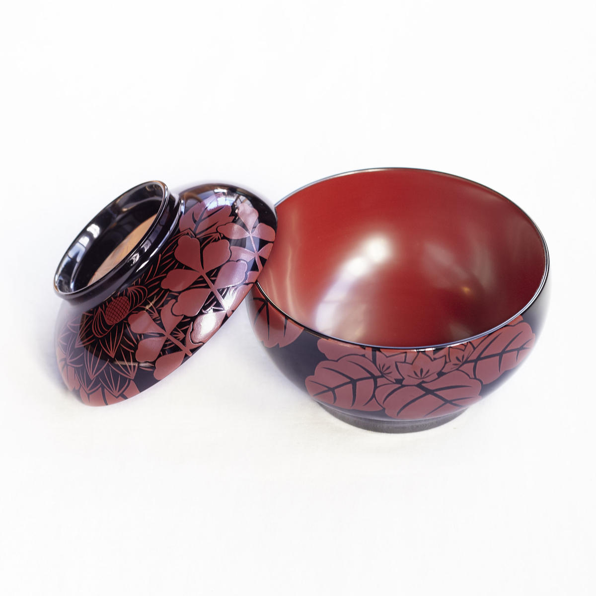 会津塗 朱磨 菊桐 吸物椀 5客 木製 漆器蓋物椀 お椀 箱あり 札幌市北区屯田