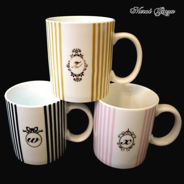 ストライプマグカップ イニシャル入り Merci Ginza