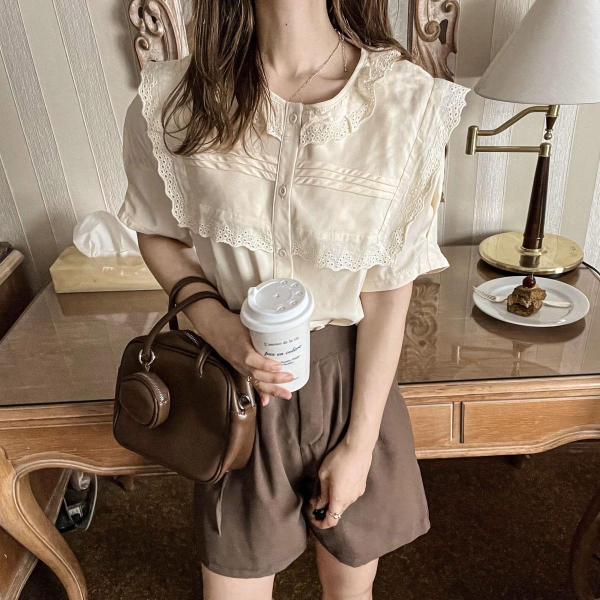 とっておきし福袋 Frene フレーネ コットンフリルブラウス シャツ