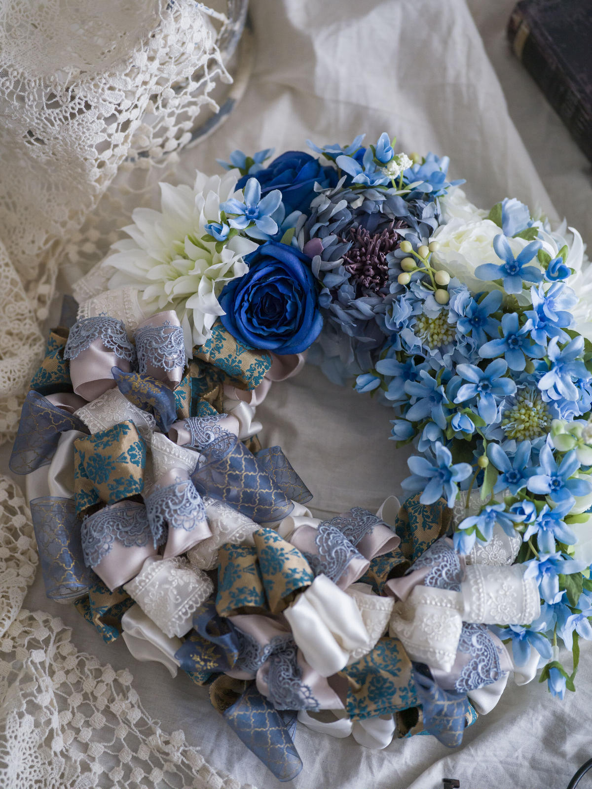 リボンとお花のフラワーリース 35cm 公式 Michika Flower Desi