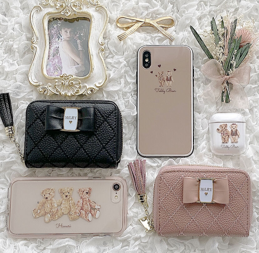 リボン付き 本革キルティングじゃばらカードケース Milry Couture