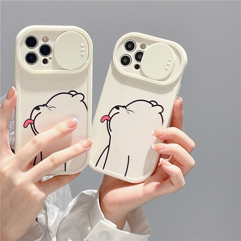 スライド式カメラレンズ保護カバー iphone14/13proケース クマちゃん