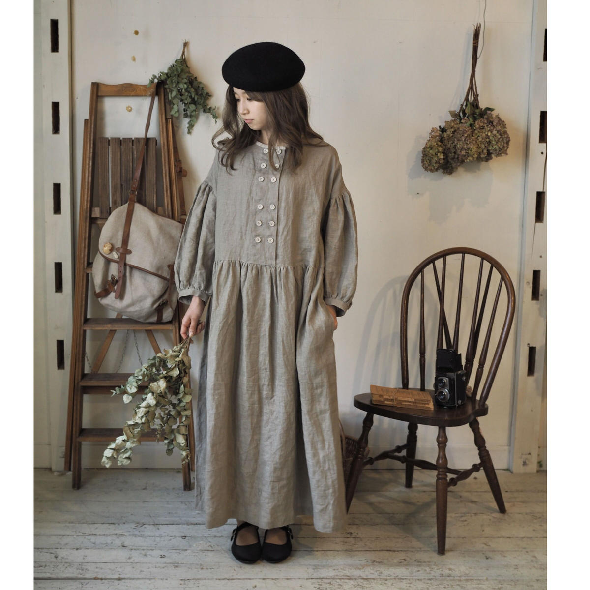 はとめクルミの並木道りのワンピース 手染 カフェオレ サンド Web価格 Momo