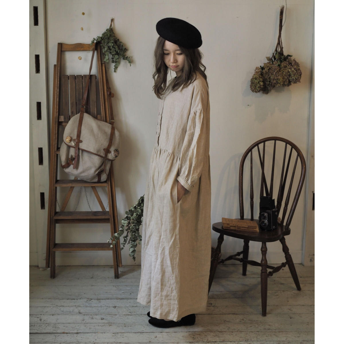 はとめクルミの並木道りのワンピース 手染 サンド カフェオレ Web価格 Momo