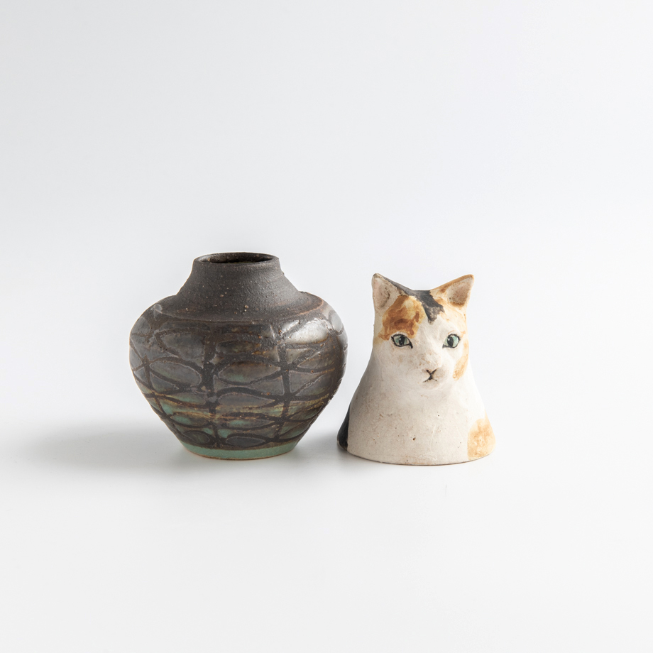森安幸代acne pottery studio 壁掛け一輪挿し壁掛け花器猫 森安幸代