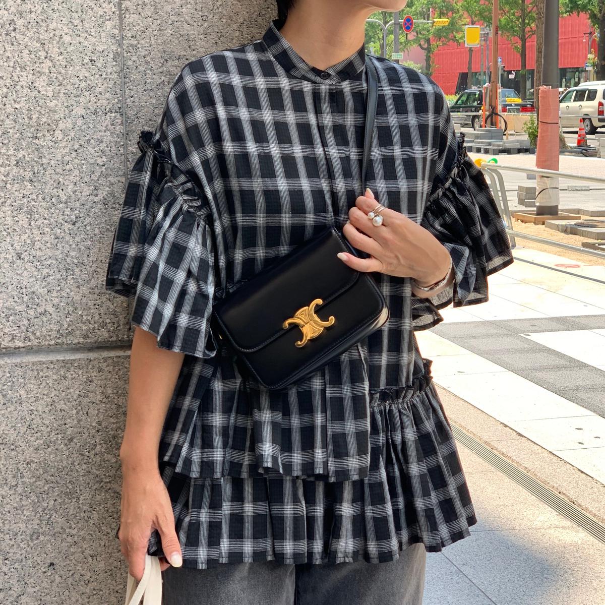 フリルポリエステルティアードブラウス(チェック) | myinemy's STORE