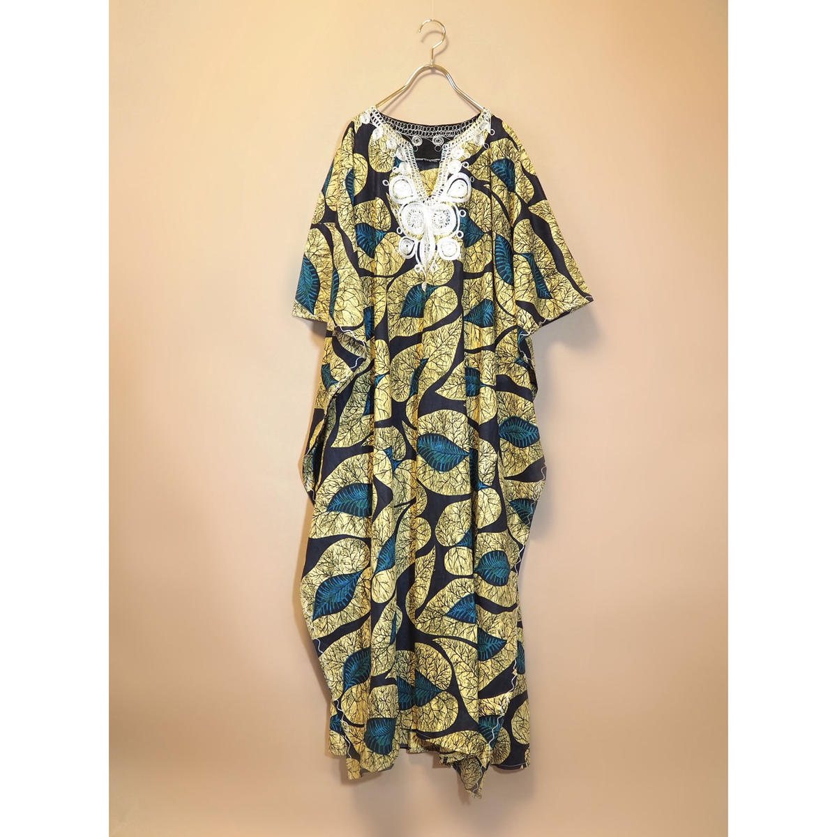 Vintage African Batik Embroideried Kaftan Maxi