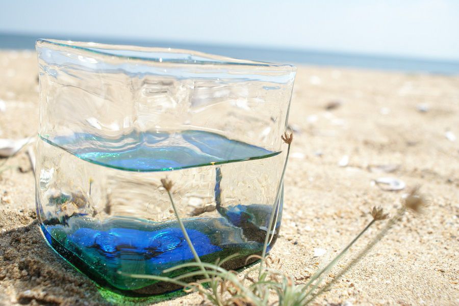 弊社オリジナル製品 沖縄琉球ガラスアクアリウムベタ金魚水槽ケース青緑 にほんのもの