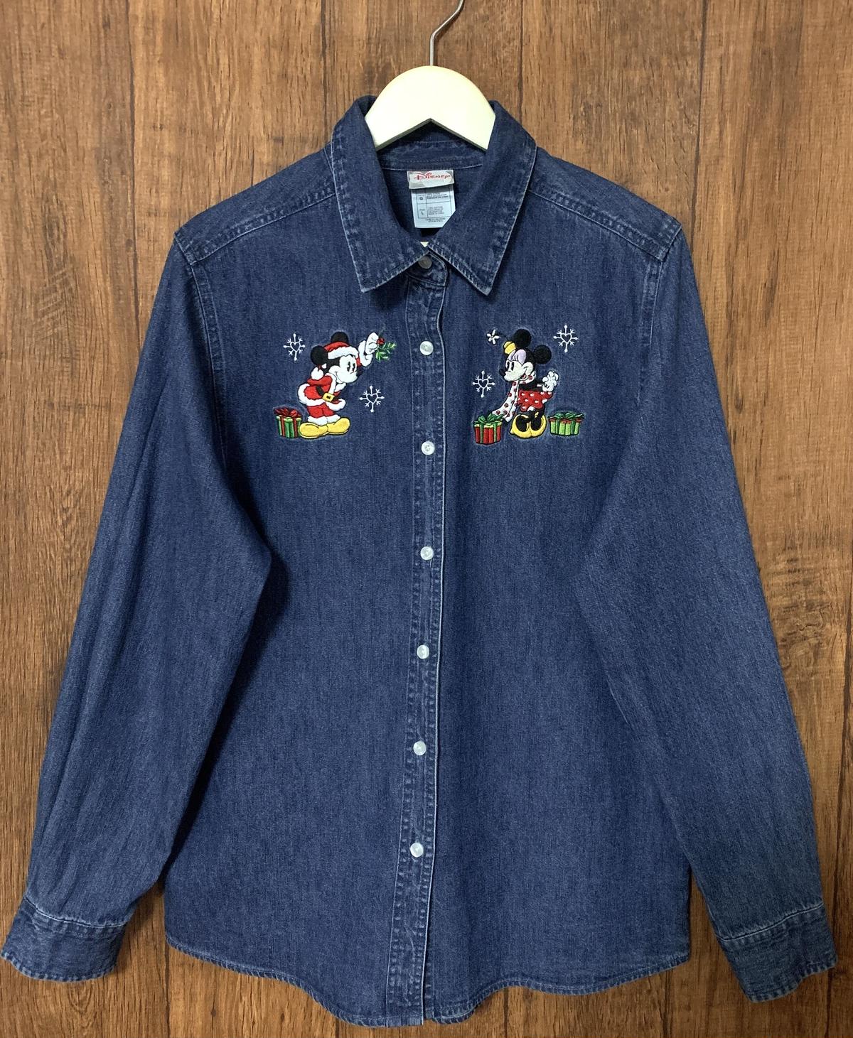 ディズニー クリスマス 刺繍 デニム シャツ ミッキー ミニー