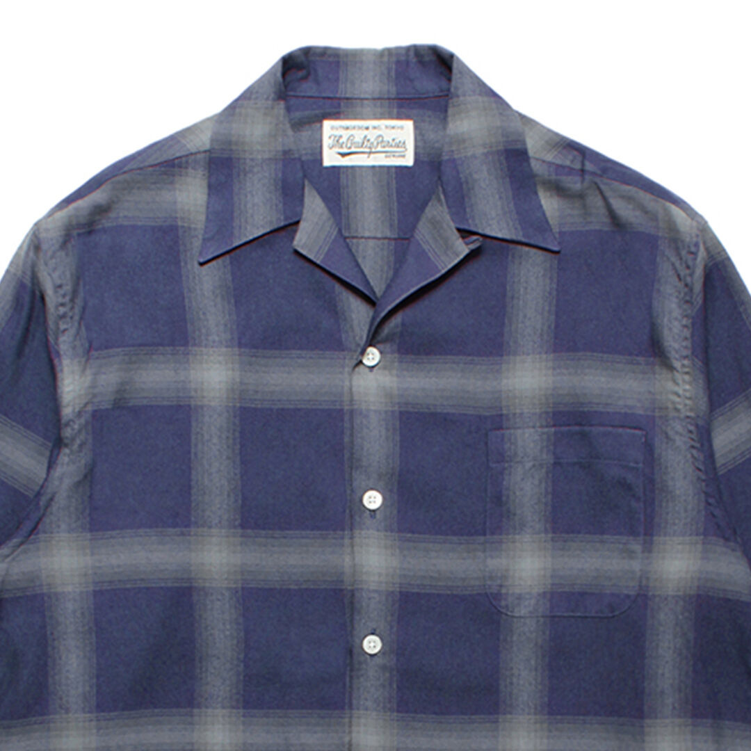 WACKO MARIA / CHECK OPEN COLLAR SHIRT (navy) |...