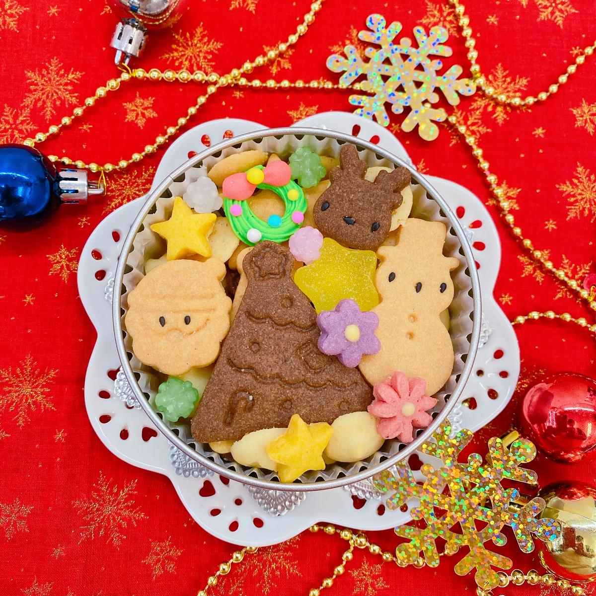 クリスマスクッキー缶 Sサイズ 丸缶 おかしの家