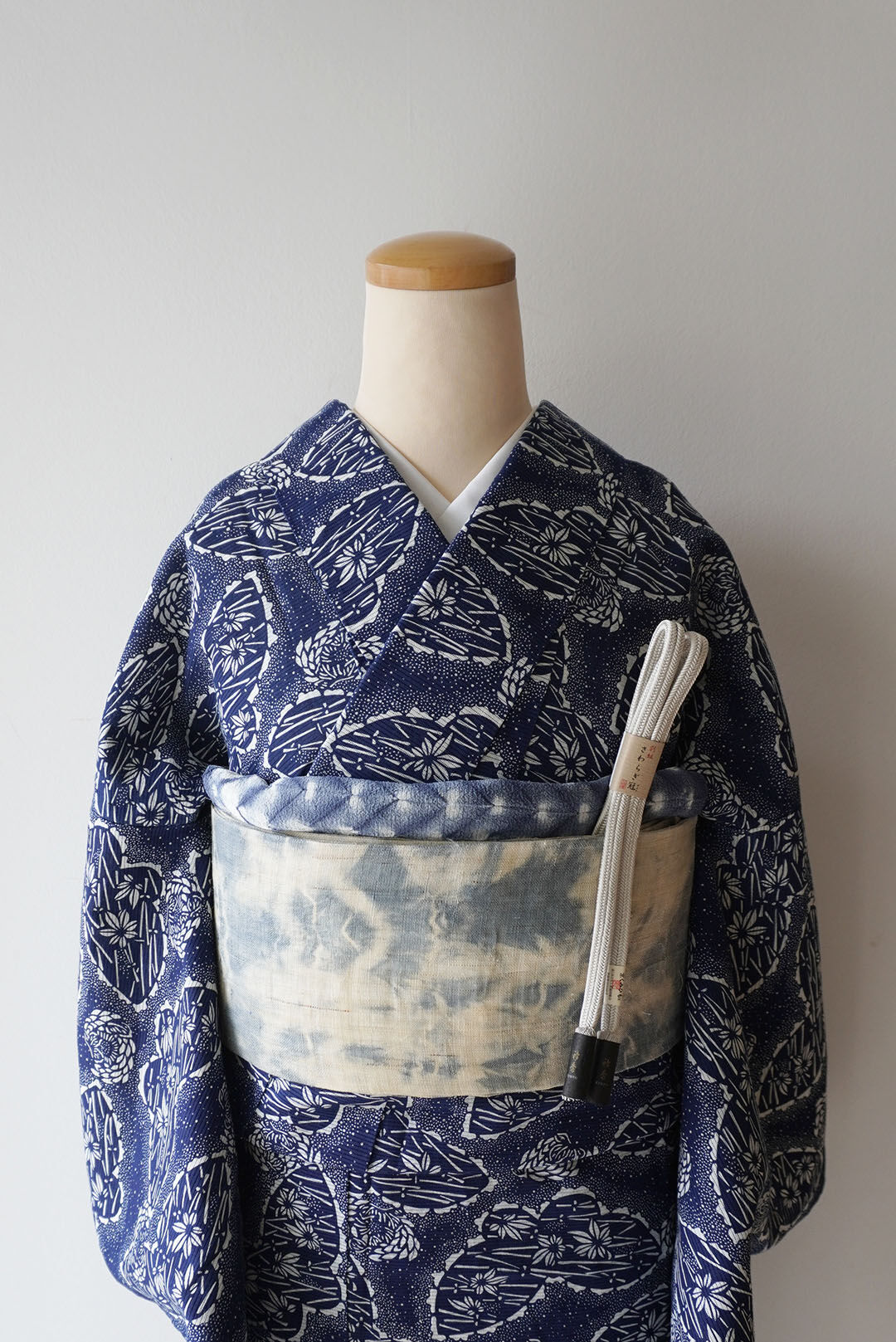 無形文化財 長板藍染 初山一之助作 綿絽 浴衣 証紙付き