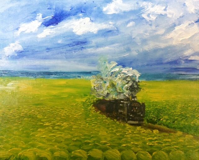 運気アップ絵画 菜の花 油絵 月の道 三須絵月