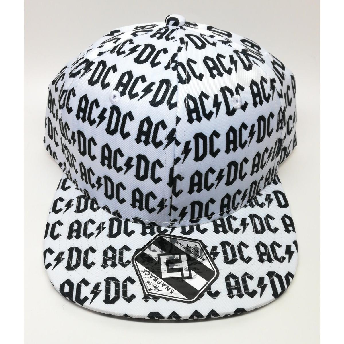 Usa直輸入 Ac Dc 白地 総柄 スナップバック キャップ 帽子 ハット Acdc エー