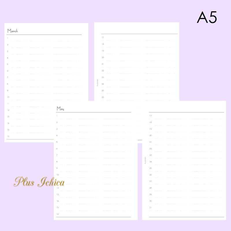 【A5】Month on 2 Pages (List Format) #30, Print...