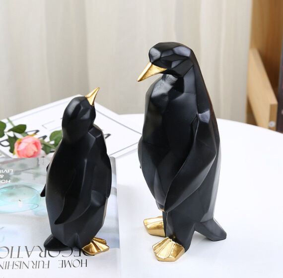 【オブジェ】 置物 北欧インテリア ペンギン 大小2体セット ブラック