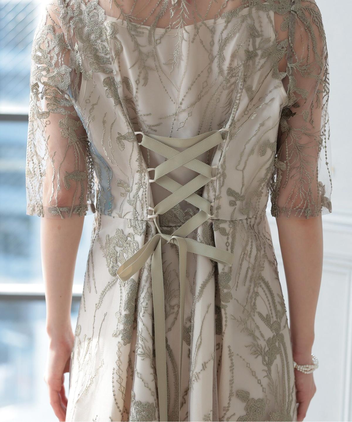 PREFERIR】シアーレース バックリボン 結婚式 パーティー ドレス