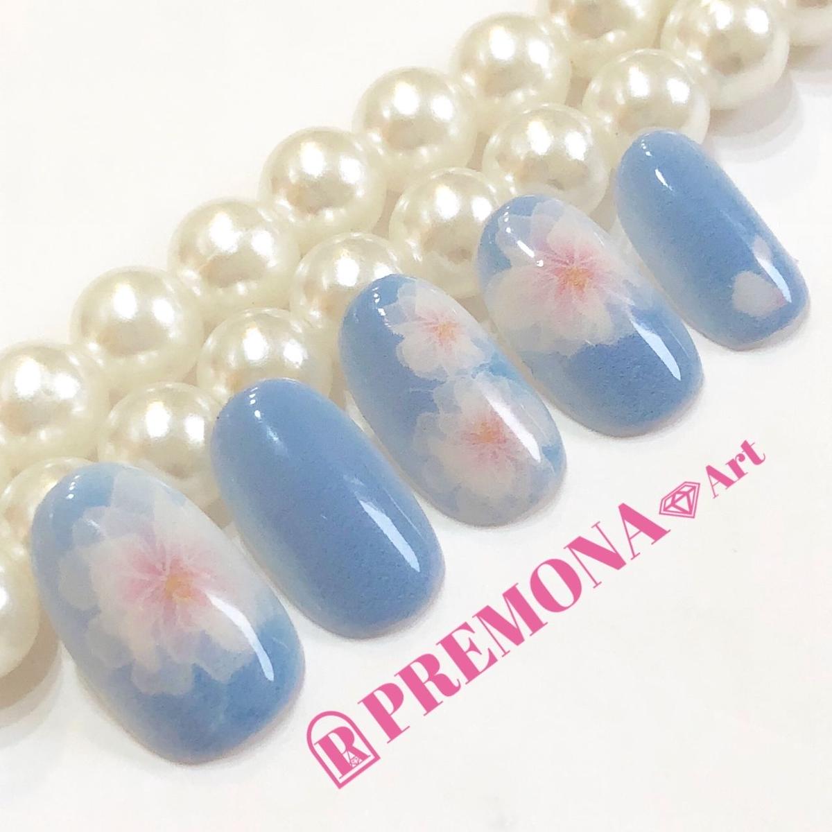人差指用 桜ネイル ペールブルー 1011 Premona Art デジタルネイルプリ