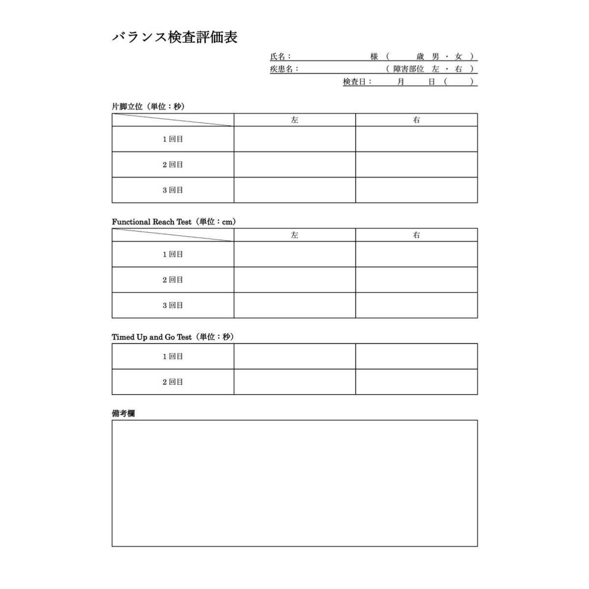 理学療法評価表 バランス検査 Ptstudy ピーティスタディ