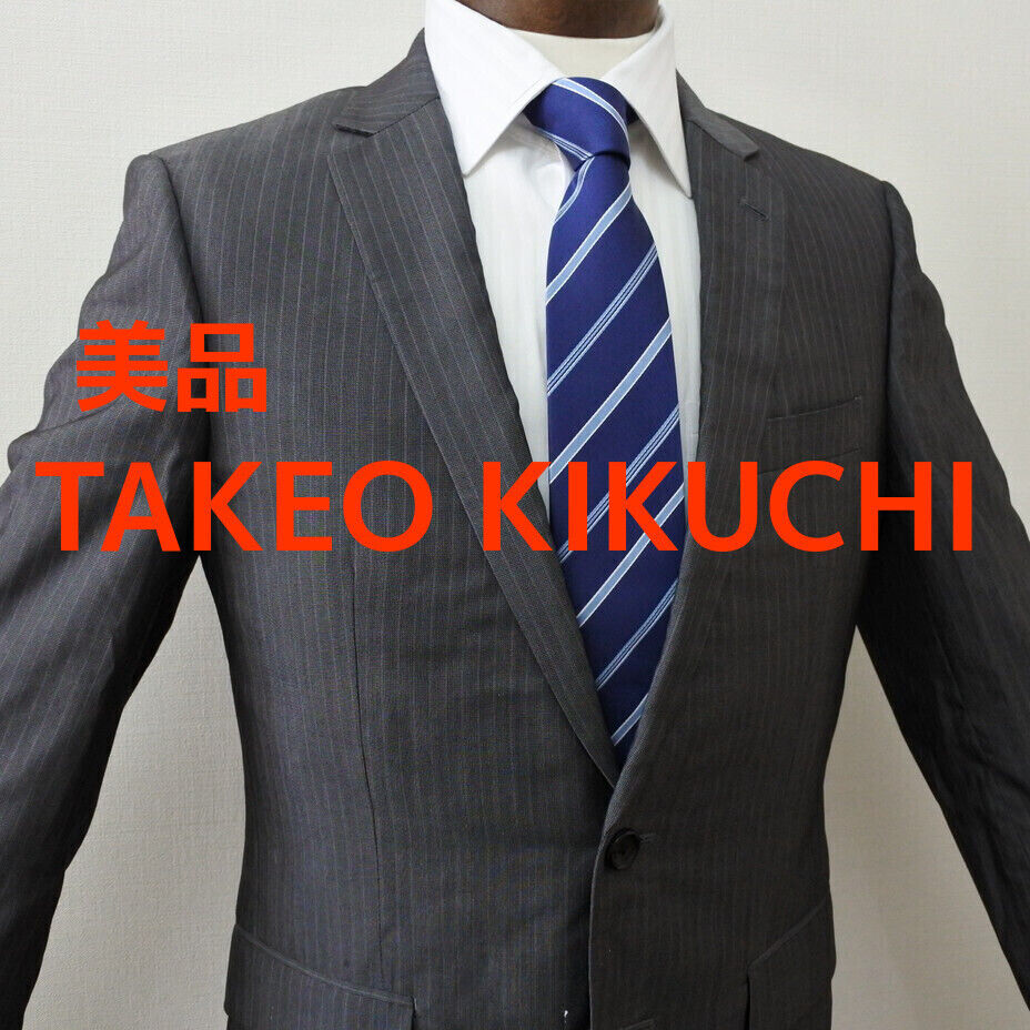 タケオキクチ2B艶グレーストライプスーツ(2) 定価66,000円 黒タグ TAKEO KIKUCHI｜53