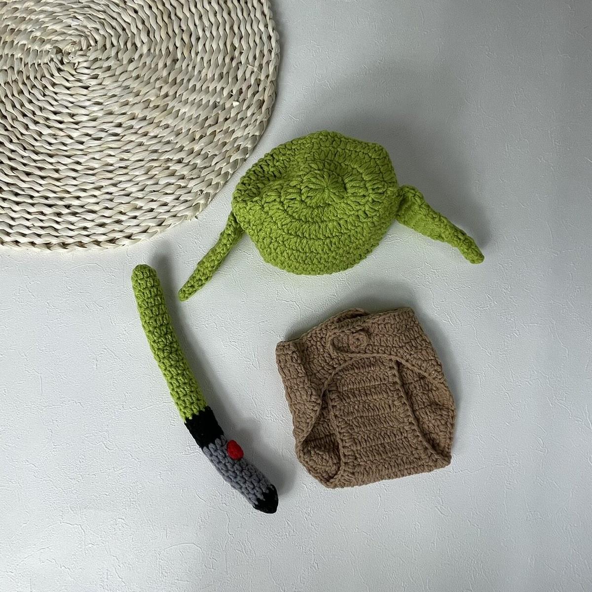 即納 新生児 かぎ編み コスチューム ヨーダ ライトセーバーset 海外 セレクト