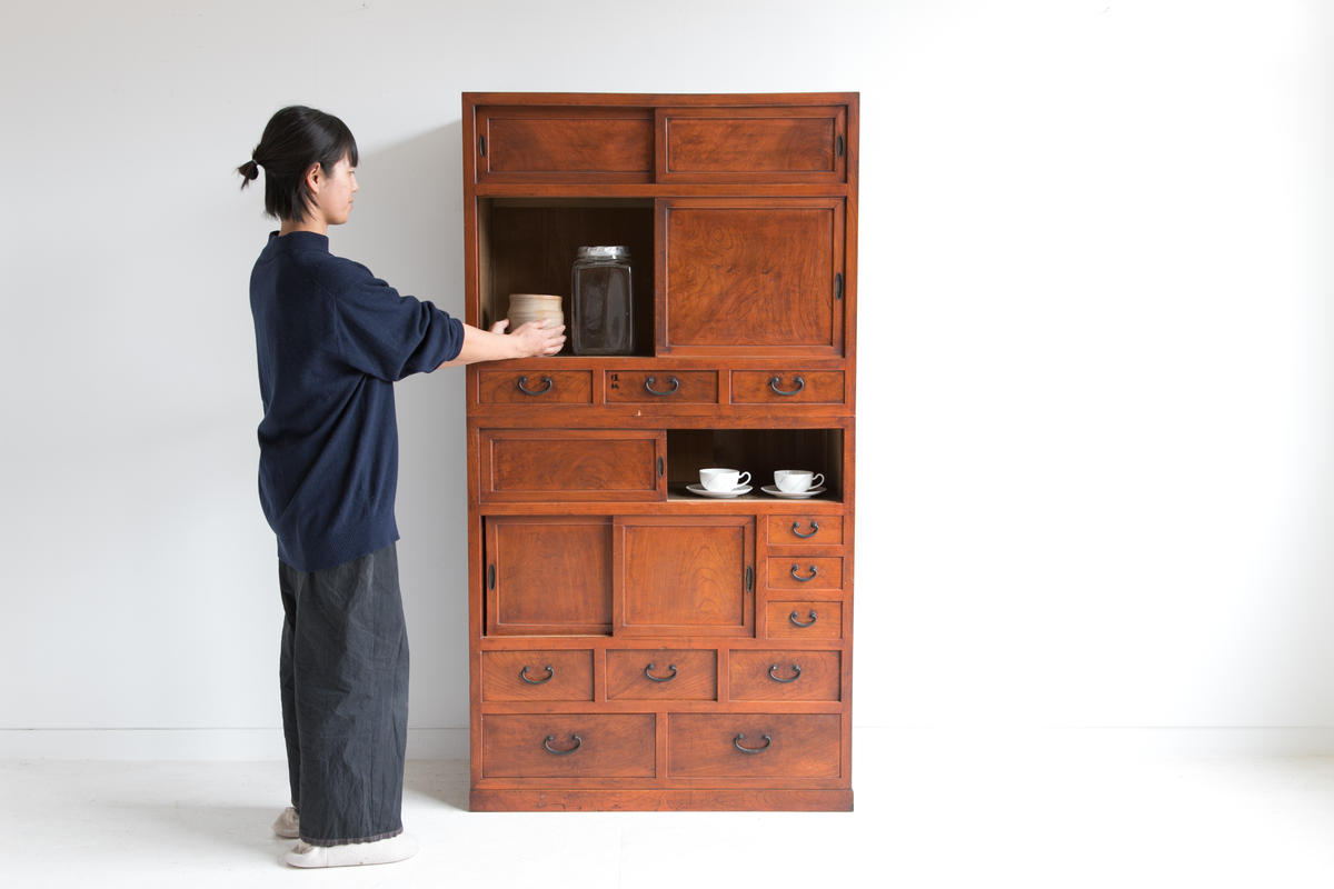 ジャパニーズヴィンテージ 水屋箪笥 ナラ材