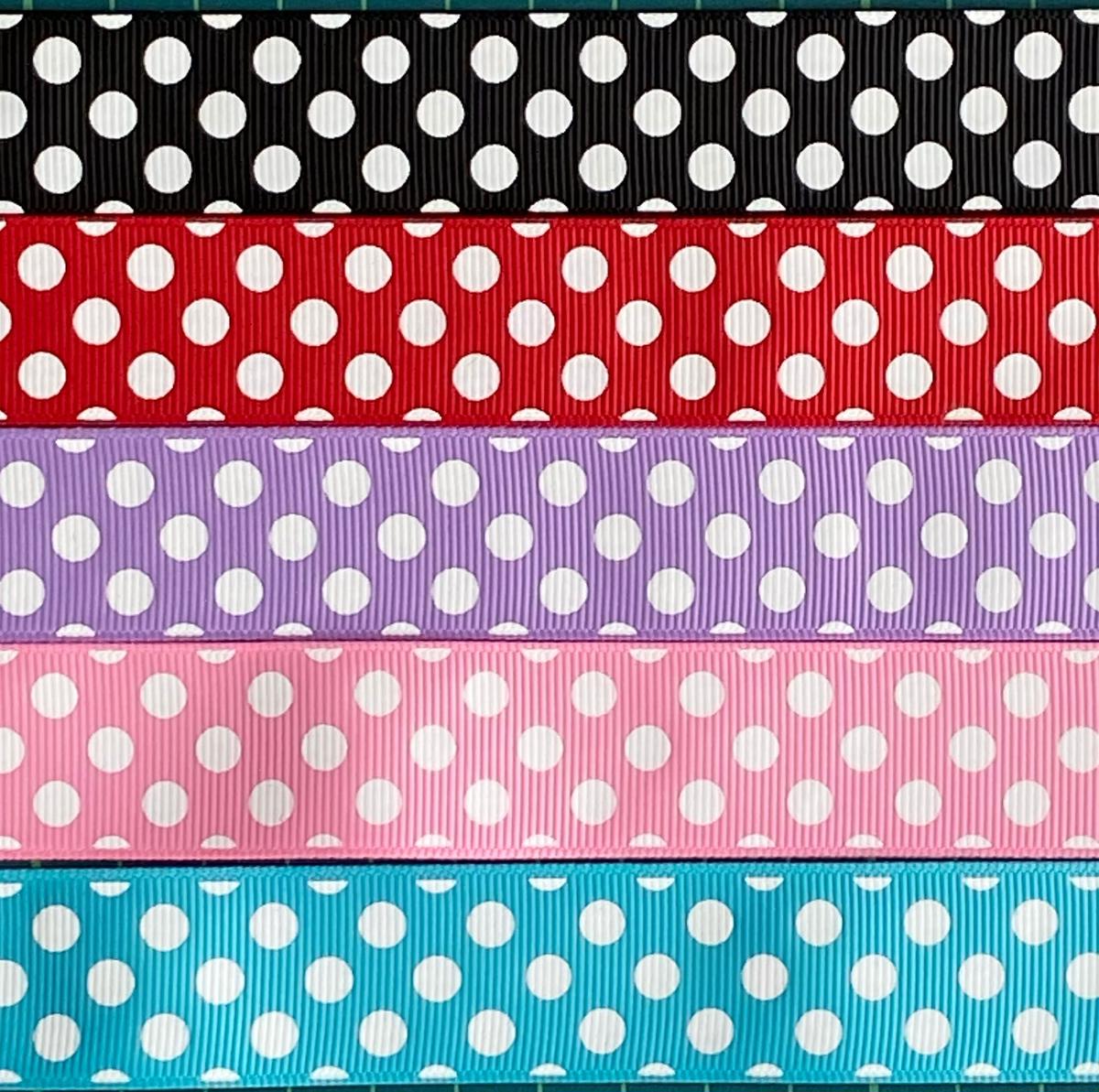 5mm ディズニーカラー蓄光ドットグログランリボンセット 5種x2m 10mセット