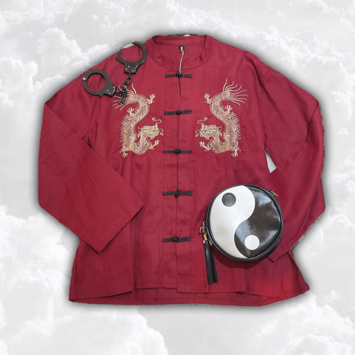 サイズ交換対象外 ロカビリー 桃色天国 刺繍ドラゴンシャツ M386