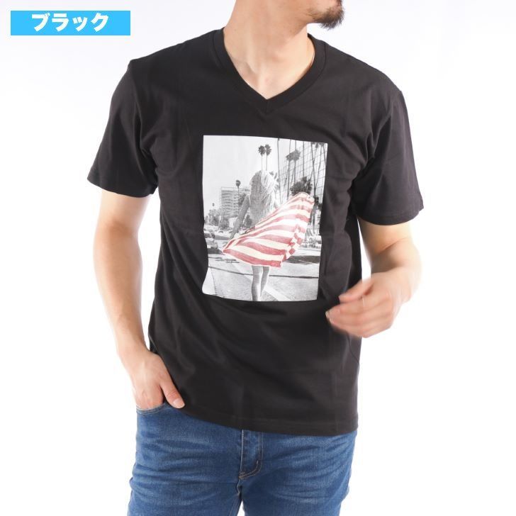半袖Tシャツ メンズ Vネック プリント ガールプリント フォト