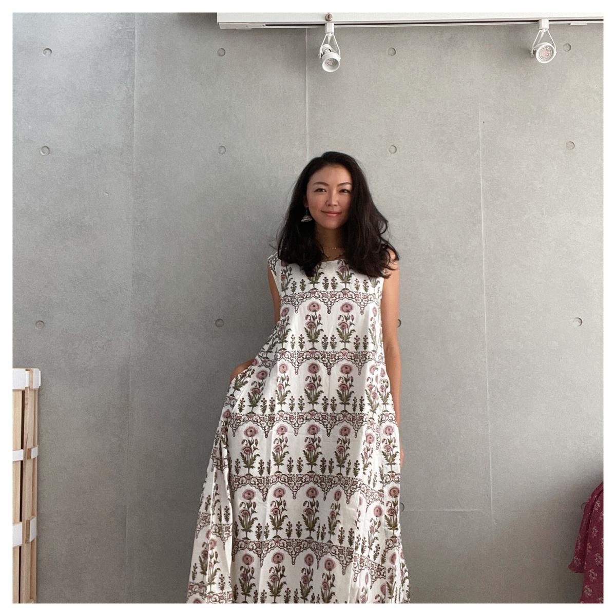 TOWAVASE ブロックプリントワンピース