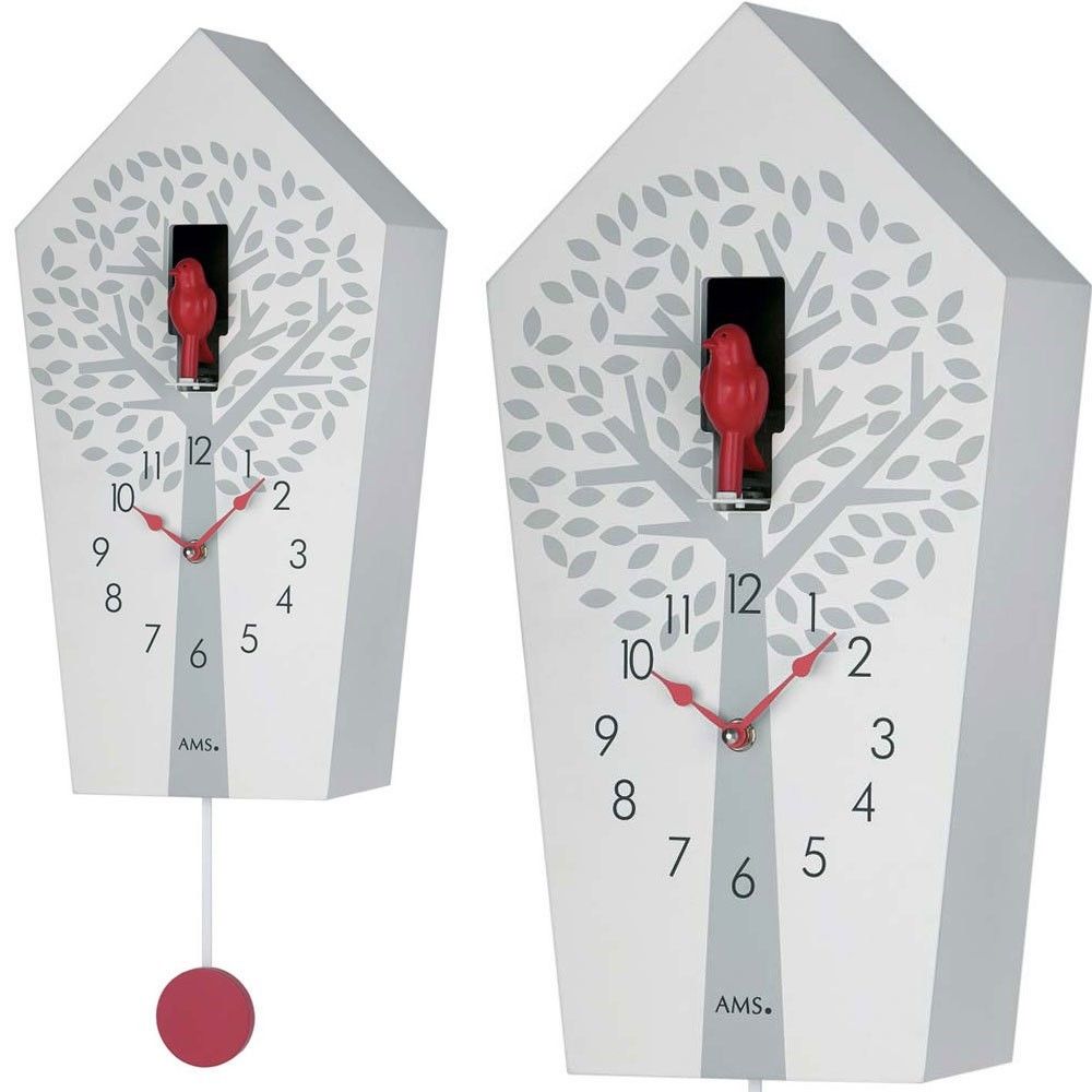 アームス Ams 7286 可愛いシンプル 鳩時計 白 振り子時計 ドイツ製クォーツムーブメ