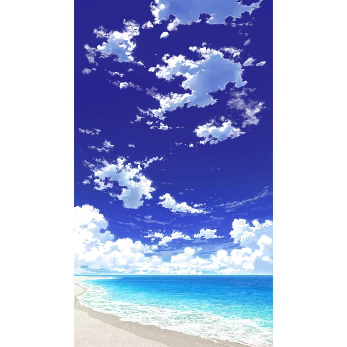 イラスト背景 合作 青空 縦pan用01 海10 彩玉のpsd背景素材shop
