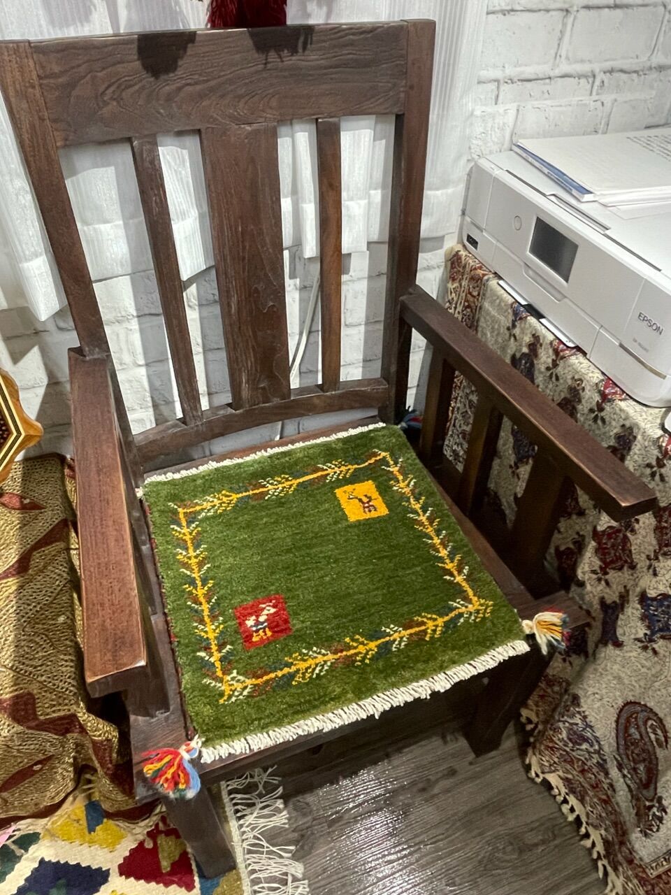 上等な上等な新品 ペルシャ絨毯 手織り ギャッベ 61×89cm 緑 山羊 花