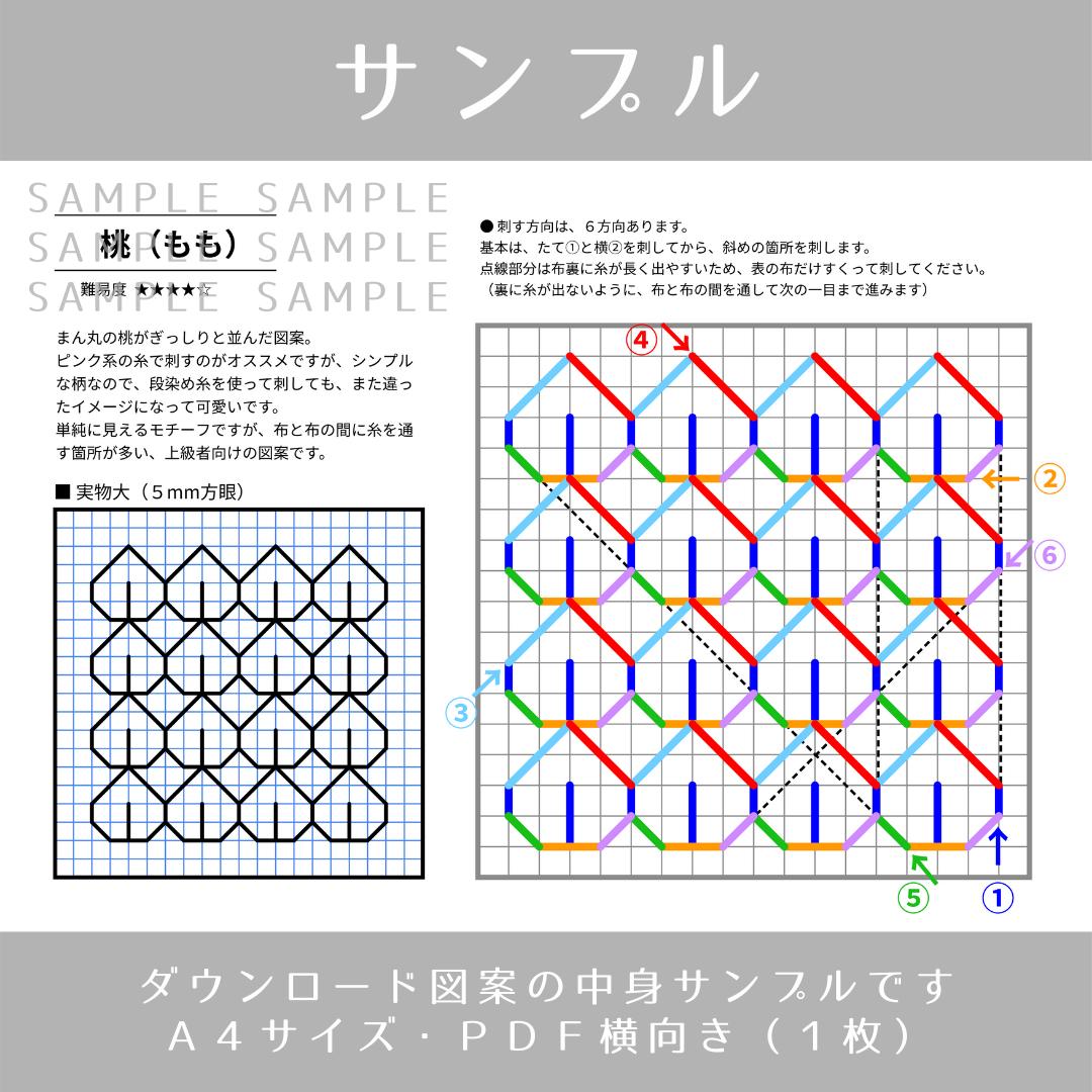 ふたば 実物大図案 刺し方説明書 Sashikodesign 刺し子図案下絵ふきん