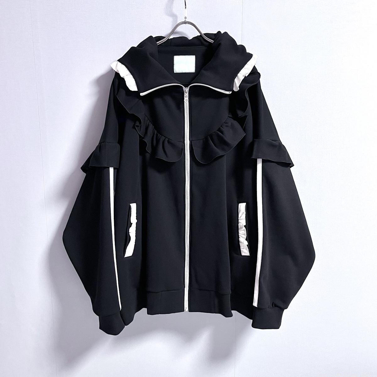 美品 satoi フリルハイネック パーカー ブラック 販売終了 Fサイズ 販売終了】satoi フリルハイネックパーカー black 【公式通販】