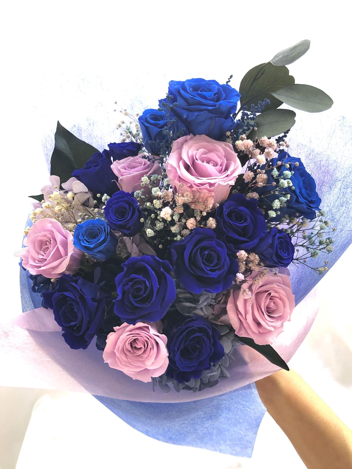 プリザーブドフラワー 青い薔薇とライラックローズの花束 世都華 プリザーブドフラワー 青い薔薇とライラックローズの花束 世都華