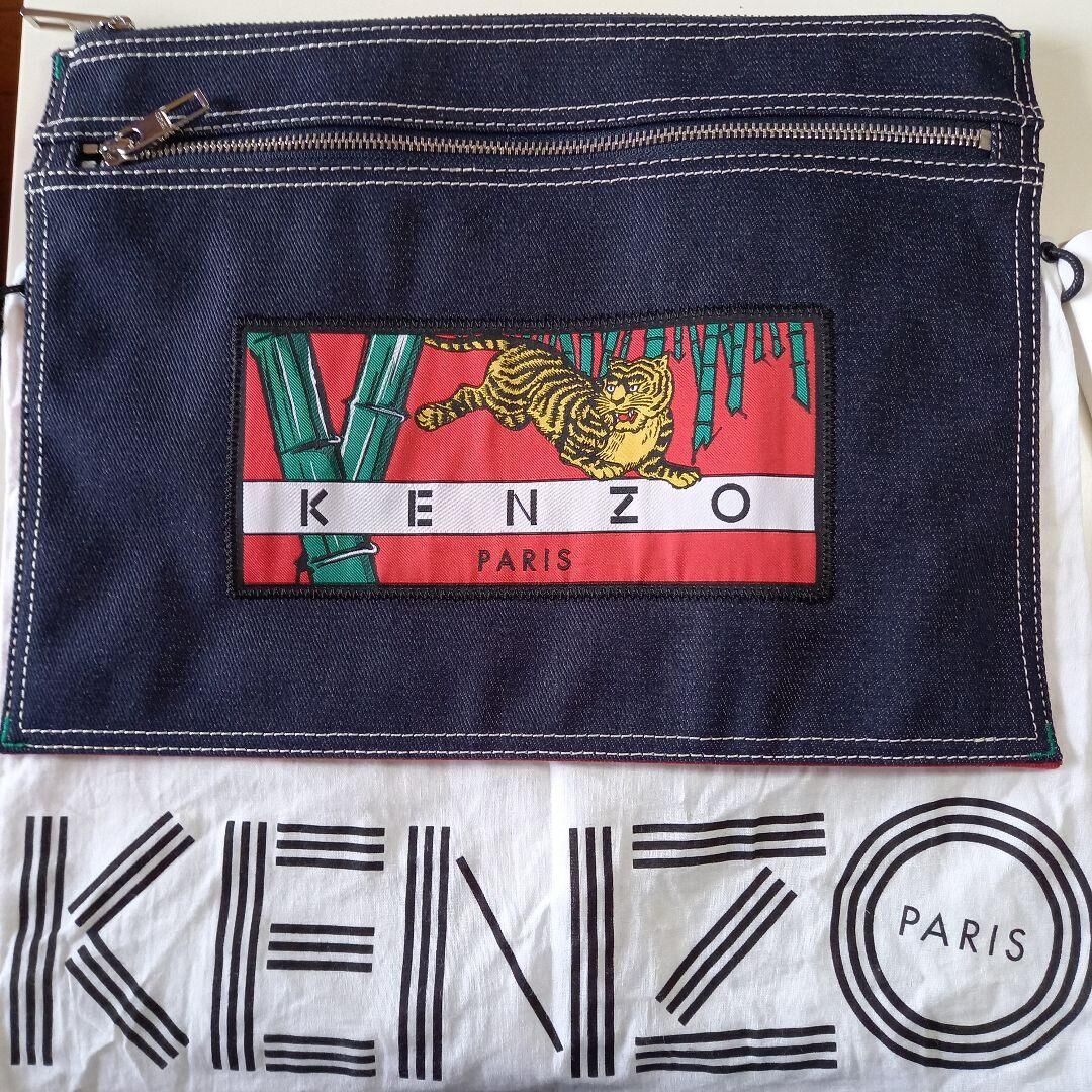 ☆KENZO ケンゾー トラ/葛飾北斎 デニム クラッチバッグ ネイビー